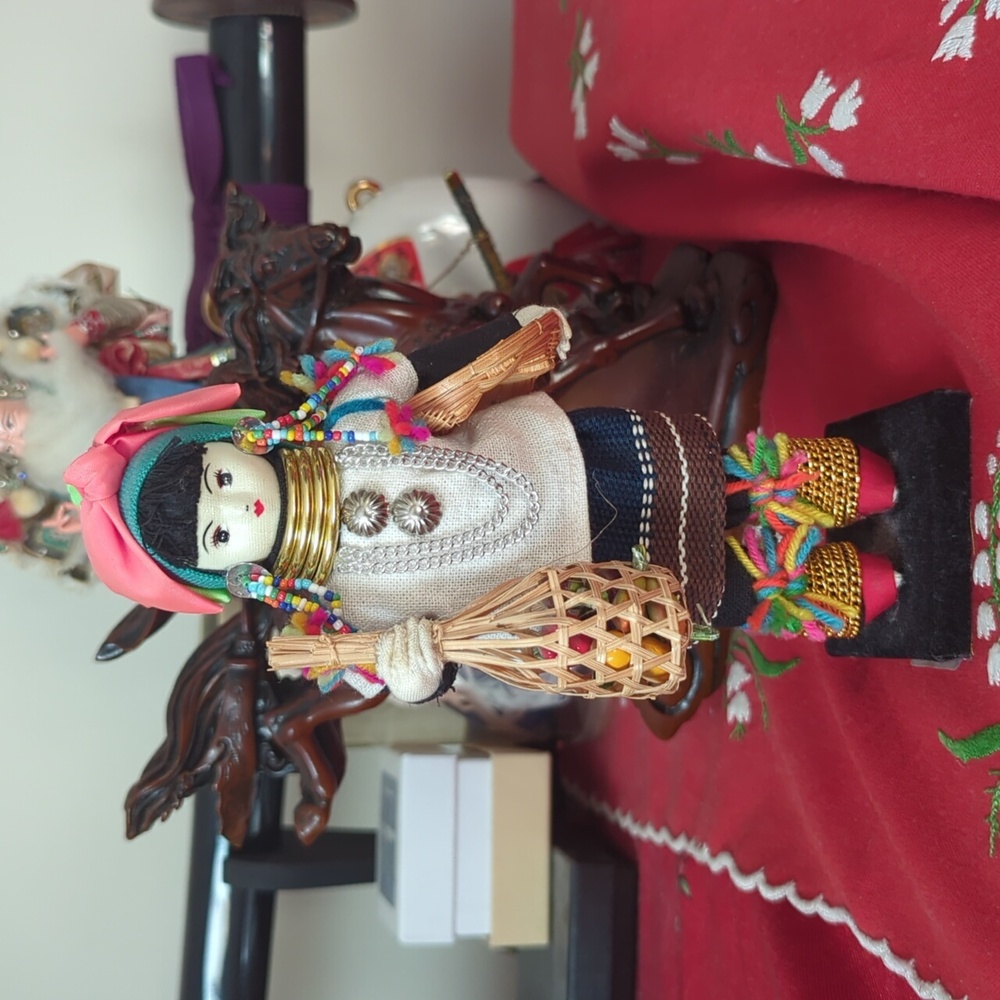 Vintage Handmade Thai Folk Art Doll with Accessories
